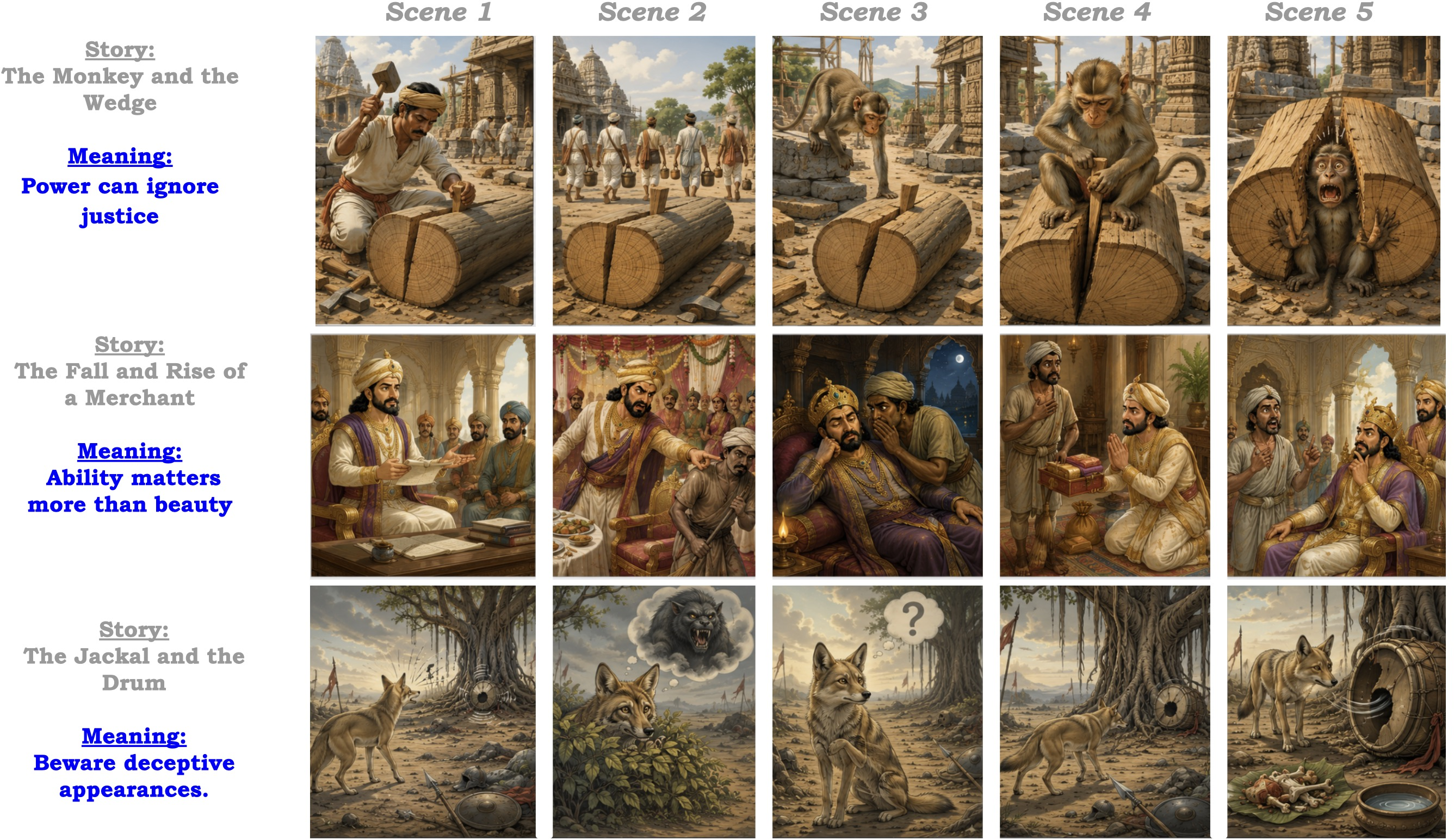 Figure 13: KathaBench-25K Panchatantra examples. Representative transition targets from Panchatantra stories.