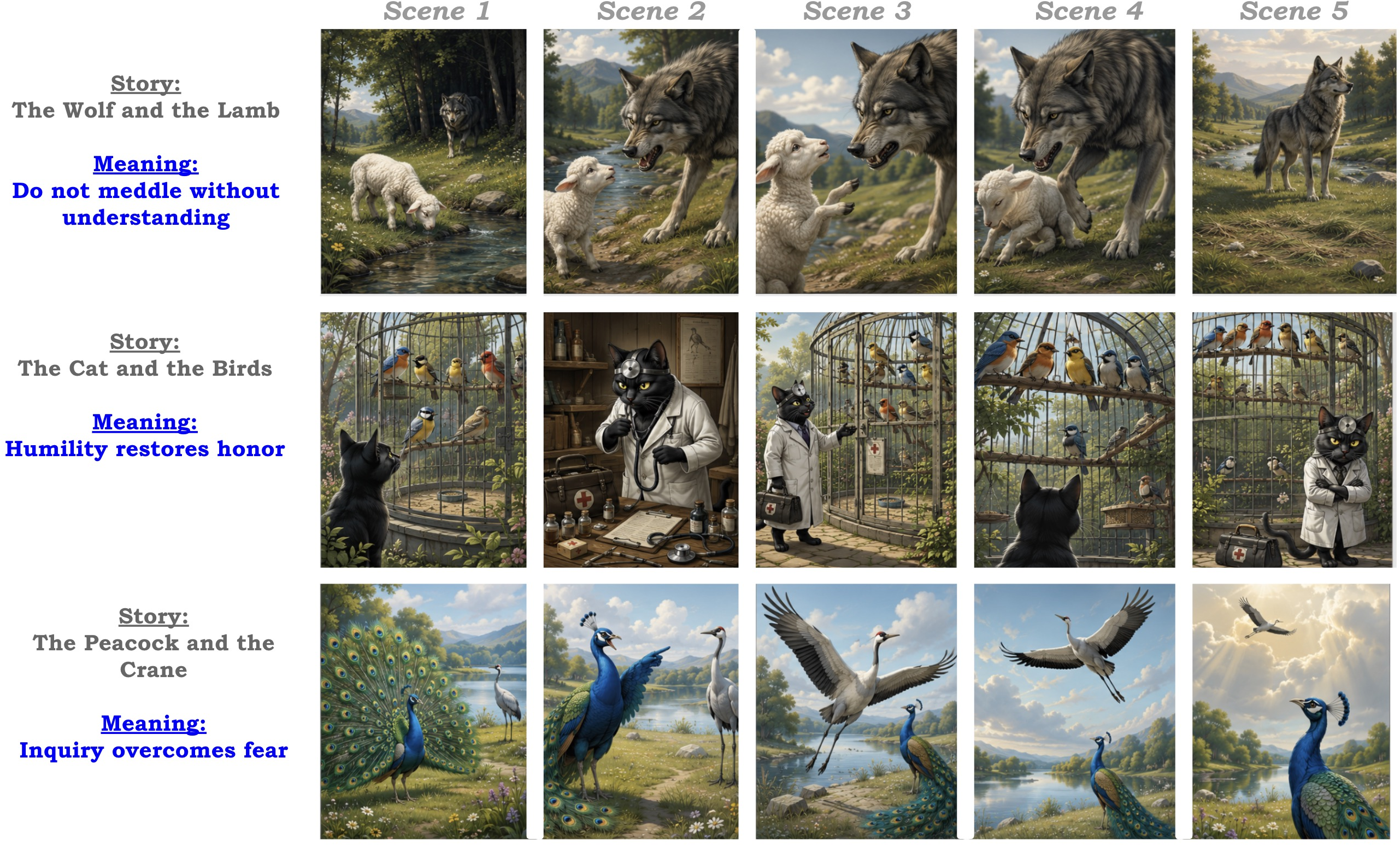 Figure 14: KathaBench-25K Aesop examples. Representative transition targets from Aesop’s fables.