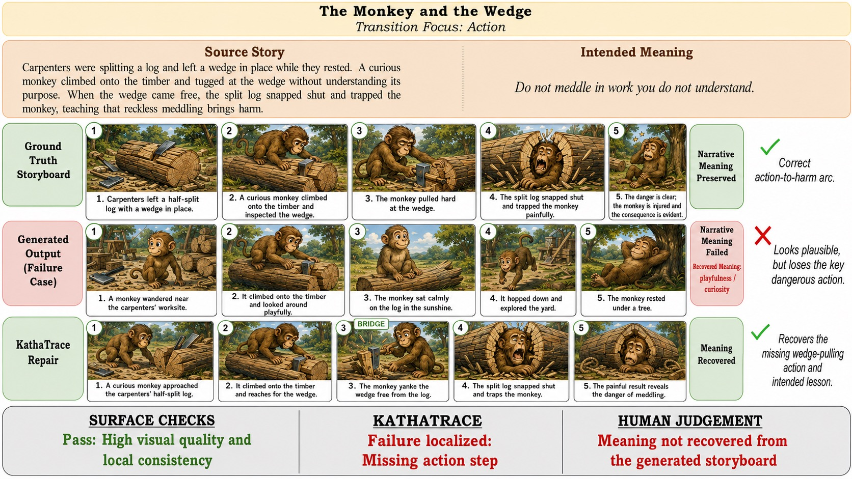 Figure 19: KathaBench-25K consequence failure. Missing greed-to-loss transition in The Goose That Laid the Golden Eggs.