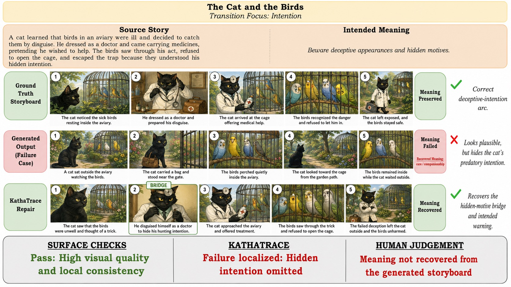 Figure 16: KathaBench-25K causal failure. Missing trust-breaking link in The Boy Who Cried Wolf.