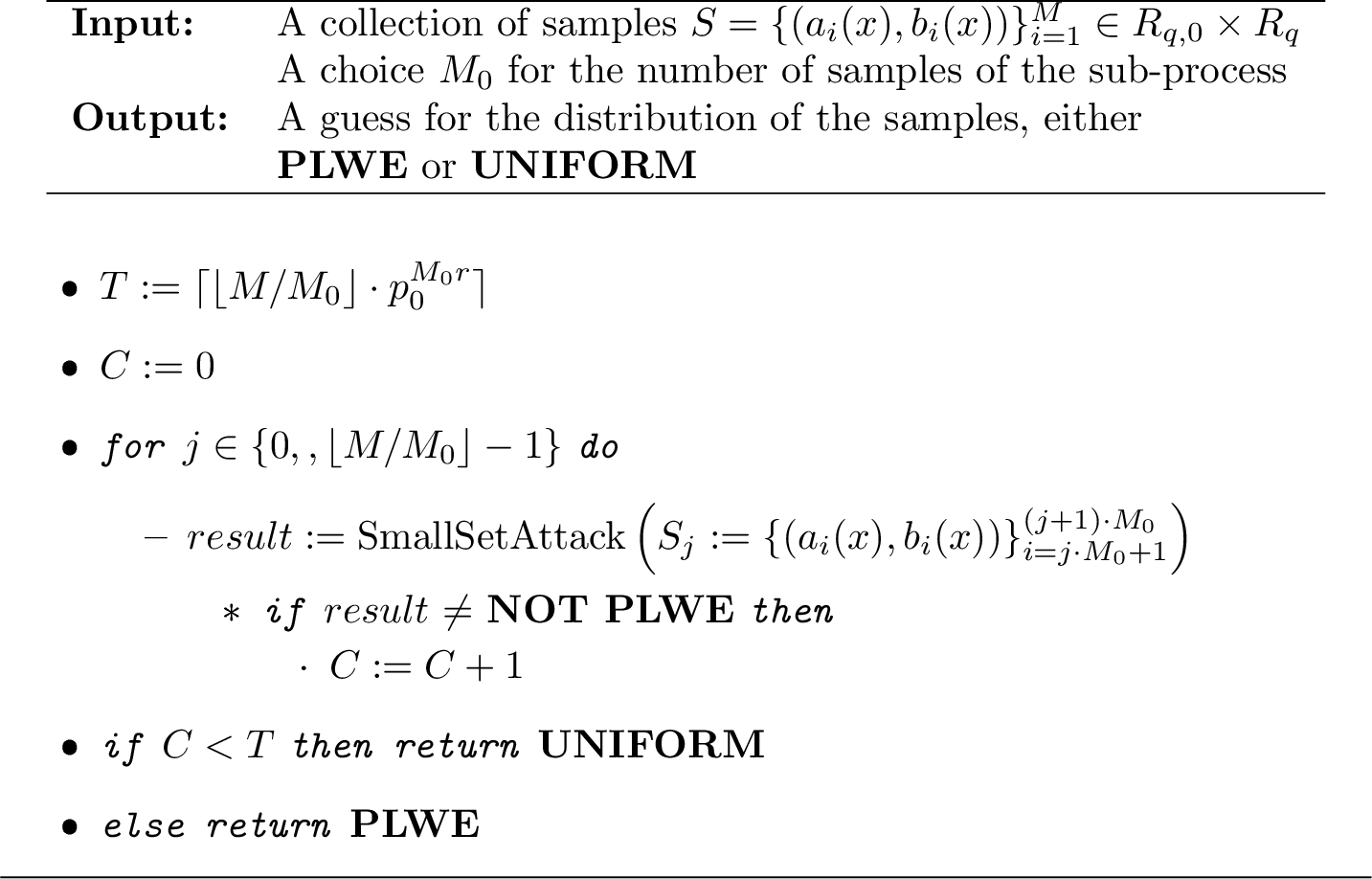 Figure 2: Algorithm for Extended Small Set Attack
