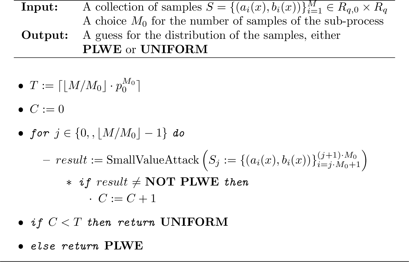 Figure 4: Algorithm for Extended Small Value Attack