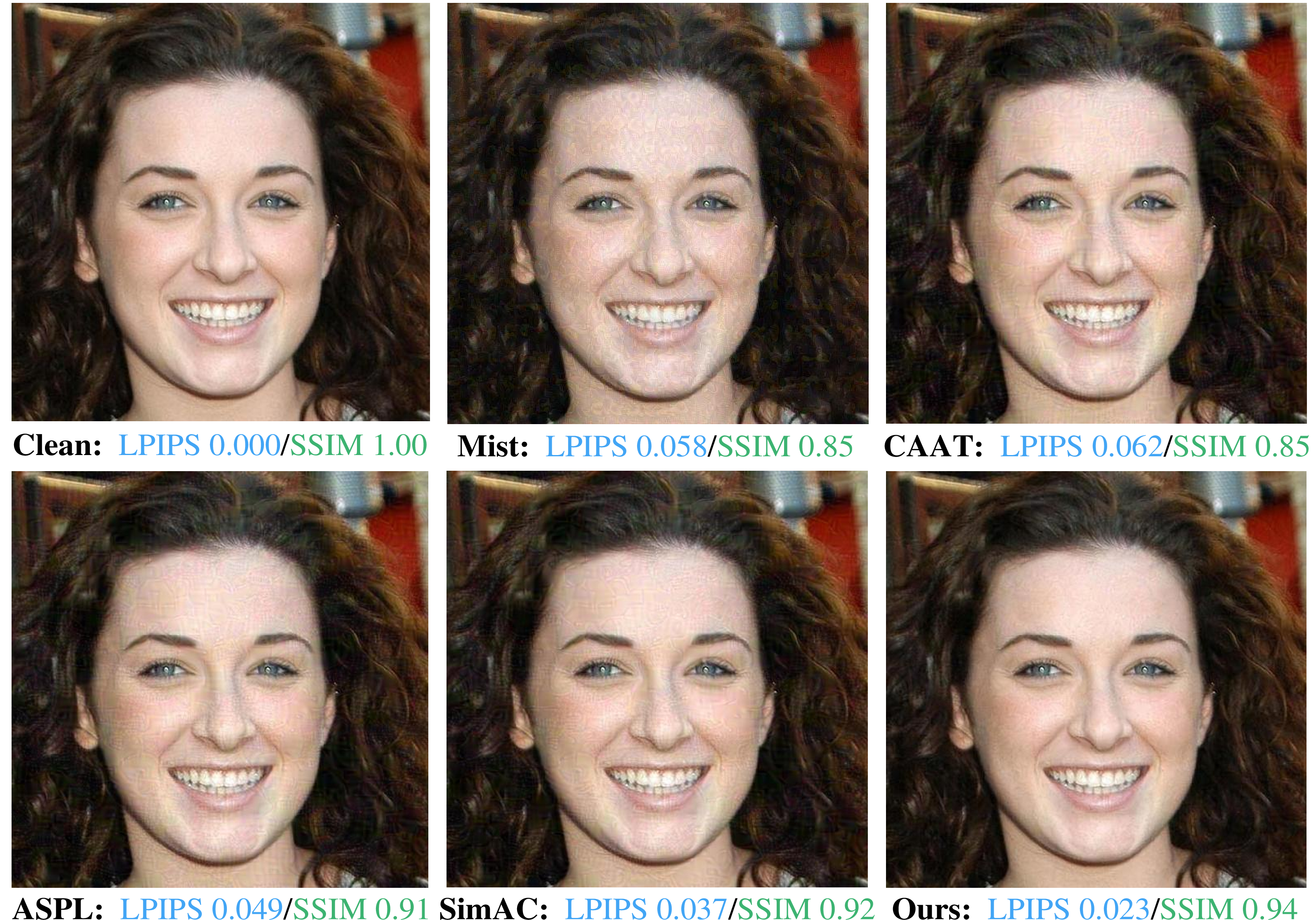 Figure 11: Portrait image protected by different methods. The protective noise added by HAA on user images is subtle on CelebA-HQ.