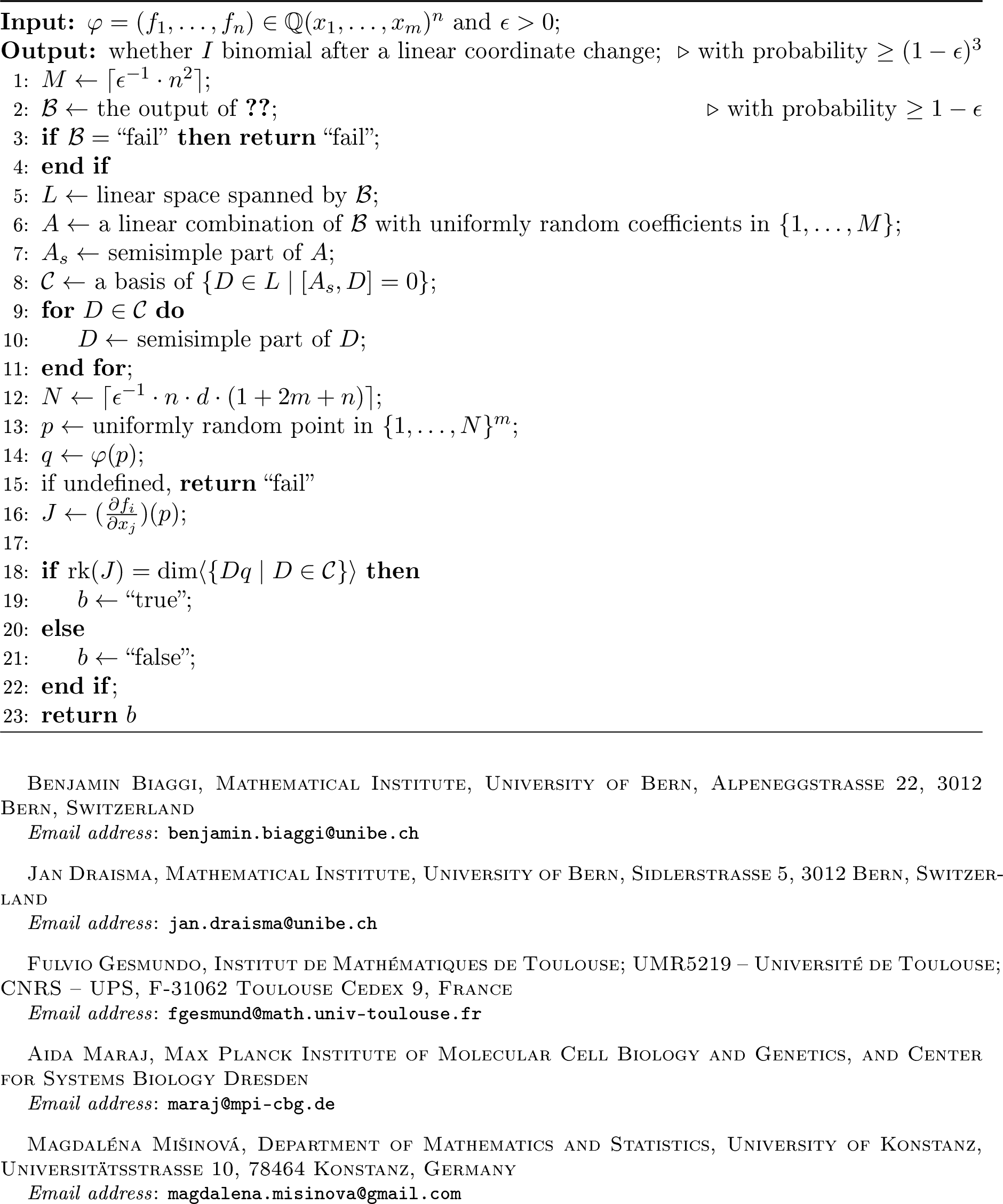 Figure 2: Tests probabilistically whether X=\overline{\operatorname{im}\varphi} is \operatorname{GL}\nolimits-binomial.