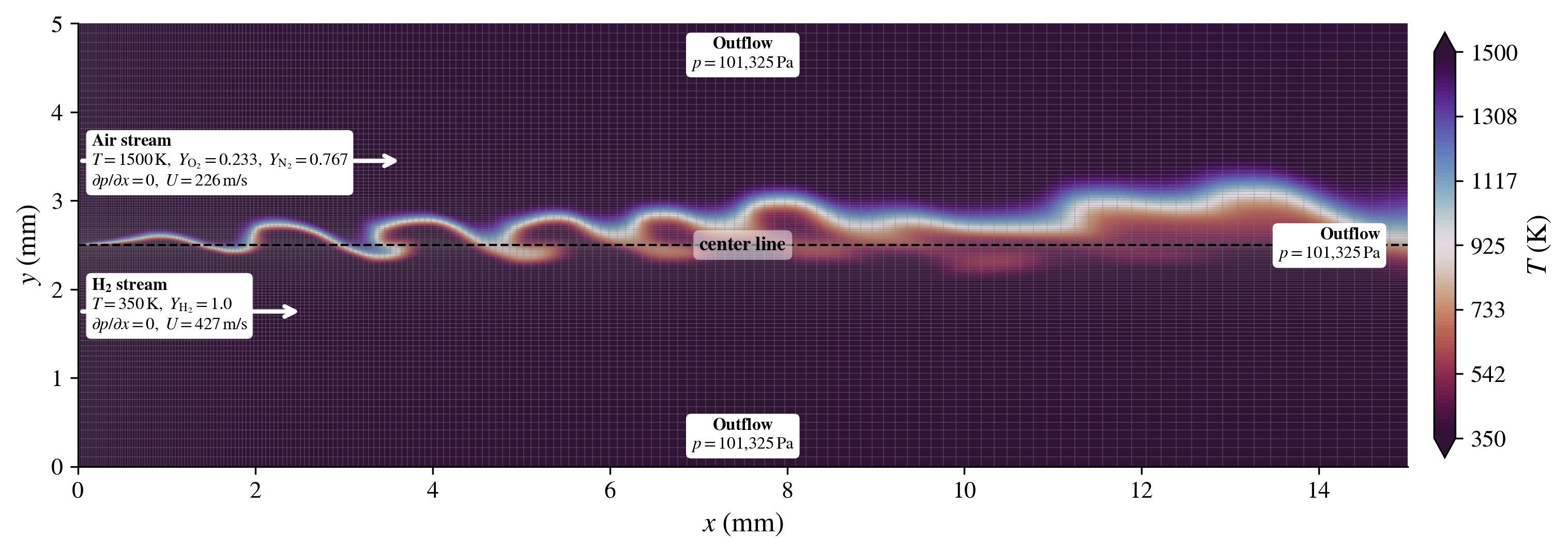 Figure 4: Temperature and flow domain