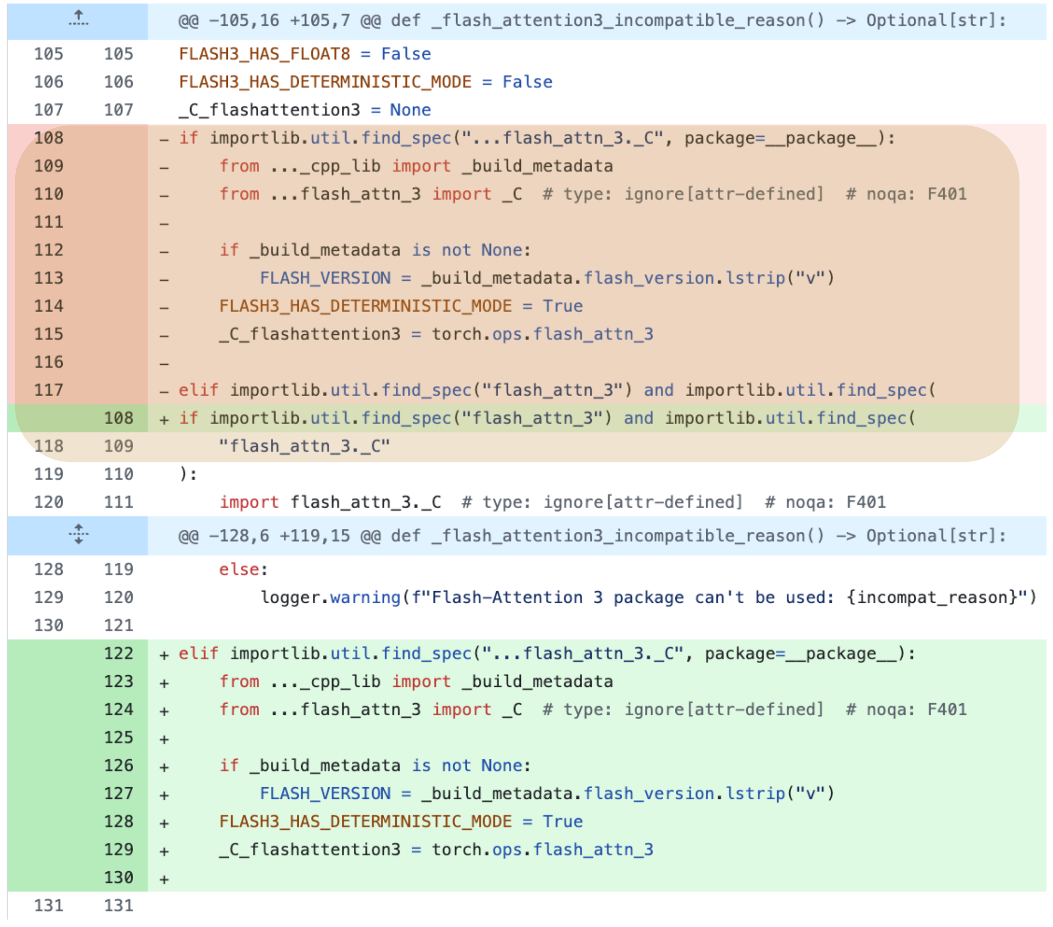 Figure 5: Illustration of hunk-level highlighting, which requests users to review 1 out of 2 hunks in a single file. The highlighted hunk contains 10 line deletion and 1 line addition.