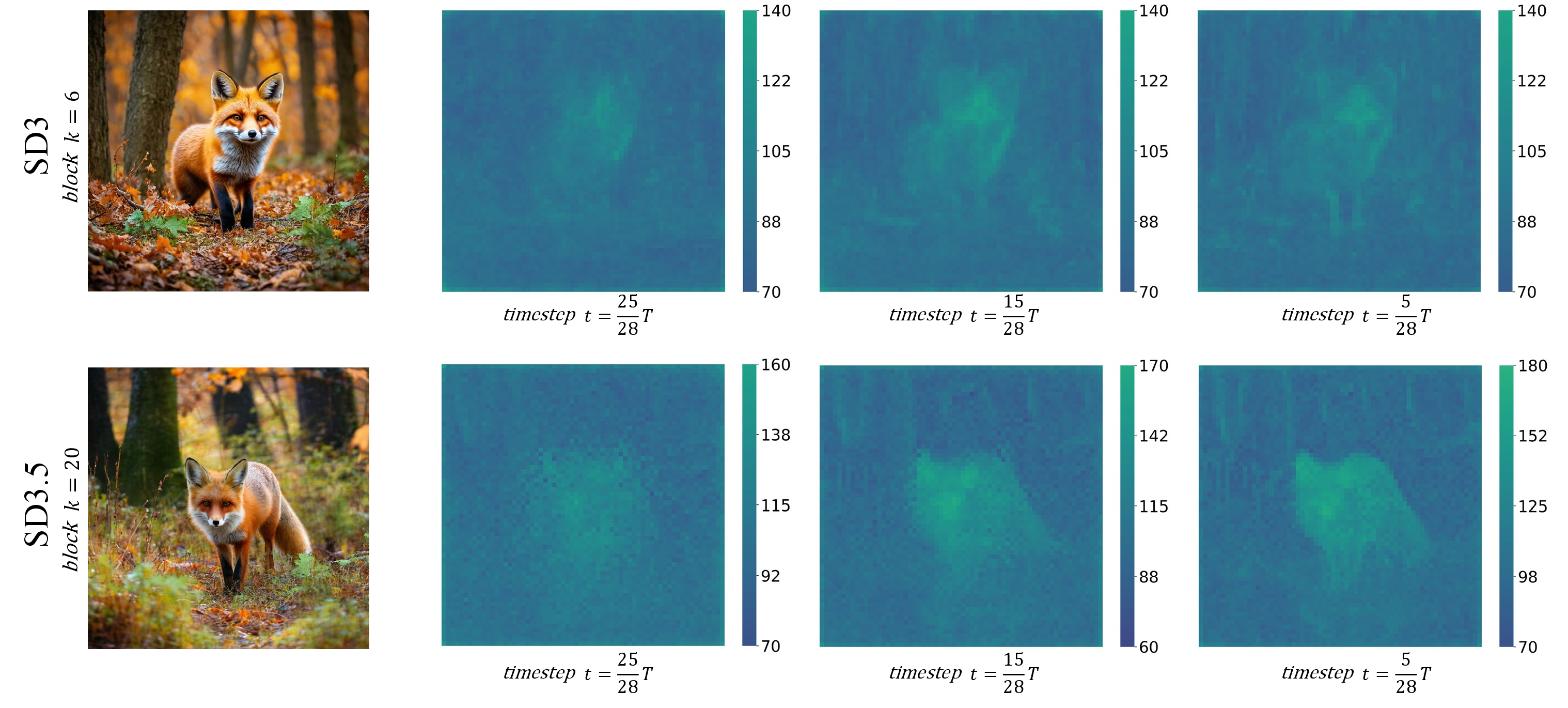 Figure 10: Visualization of MA spatial maps. MAs appear in fixed feature dimensions but produce structured responses across spatial tokens. This suggests that MA dimensions still encode useful spatial cues.