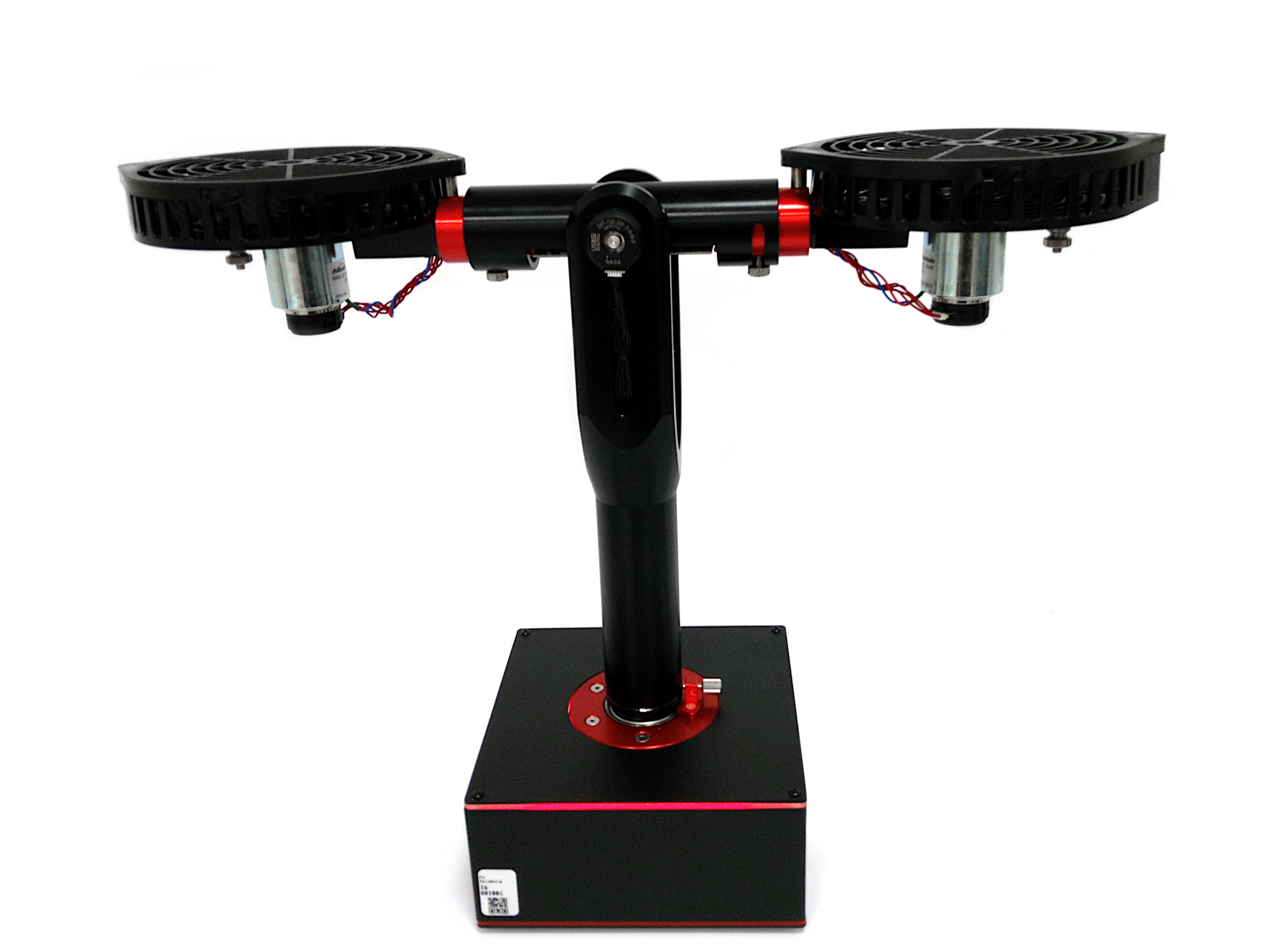 Figure 1: The Quanser Aero 2 mechatronic testbed. For this study, the system is configured in a 1-DoF mode where the yaw axis is locked and the pitch axis is controlled via the dual DC motors.
