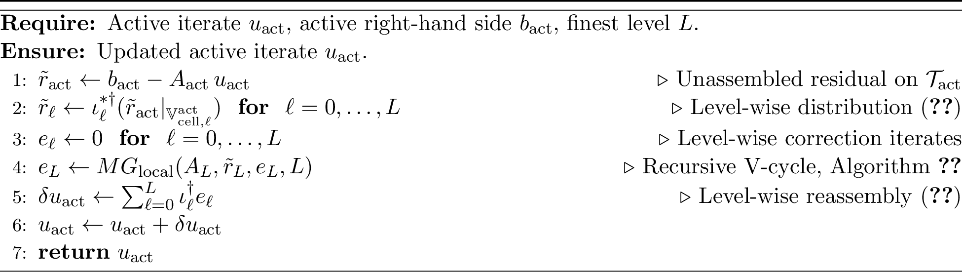 Figure 5: Local adaptive multigrid iteration on \mathcal{T}_{\text{act}}.