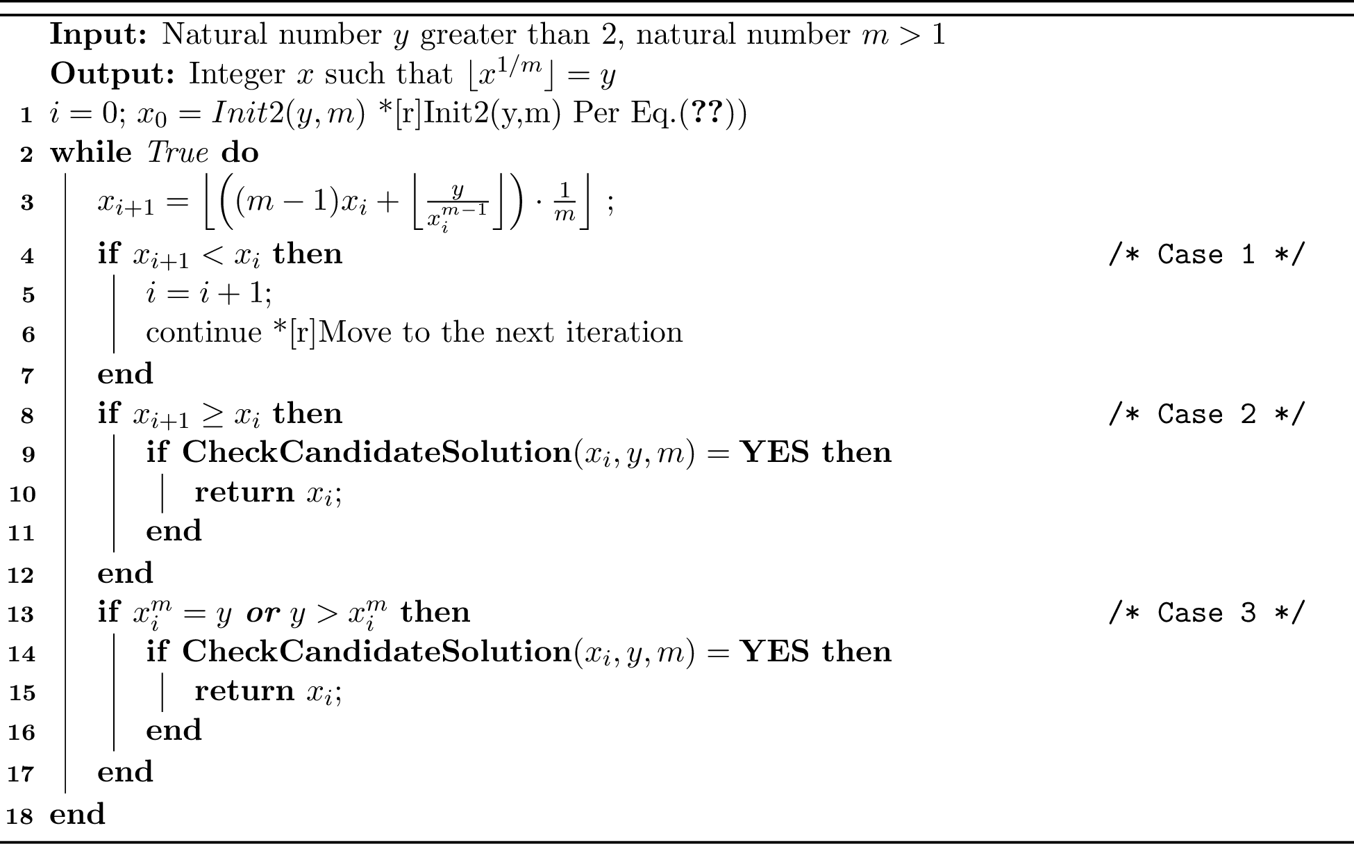 Figure 2: FindFloor2(y,m) : Find \lfloor y^{1/m} \rfloor