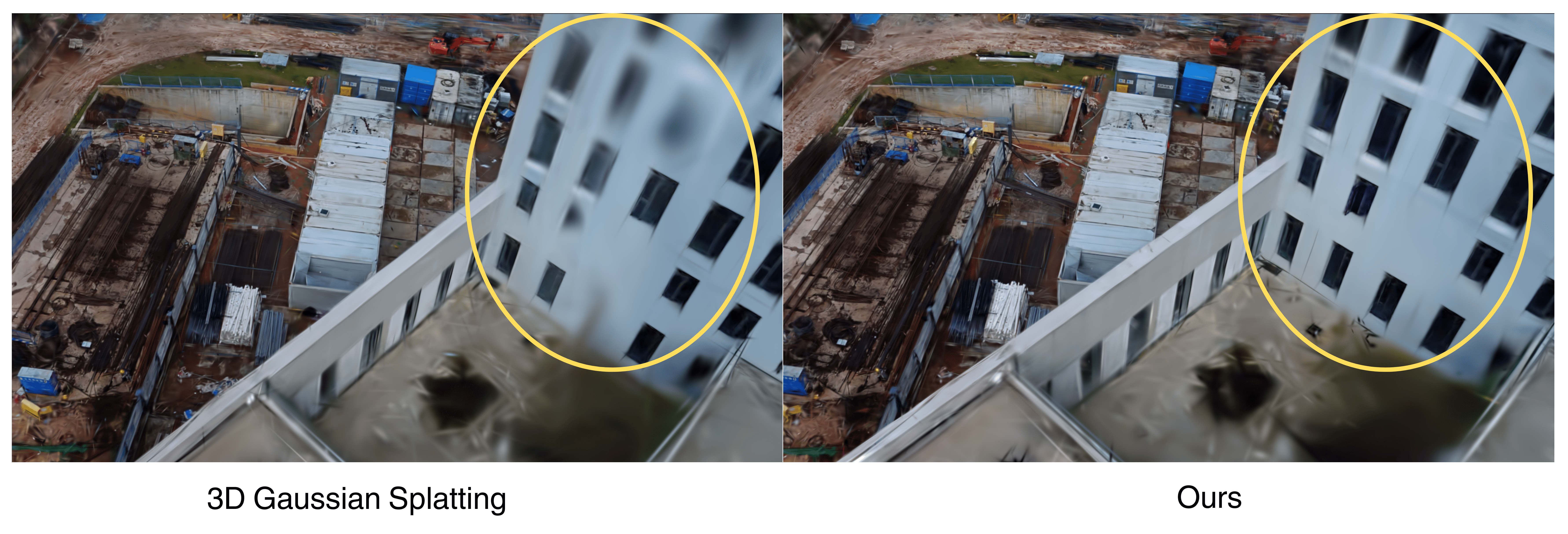 Figure 4: Art Sci scene comparison. Left: Baseline 3DGS. Right: Our method. Edge supervision significantly improves window frame clarity.