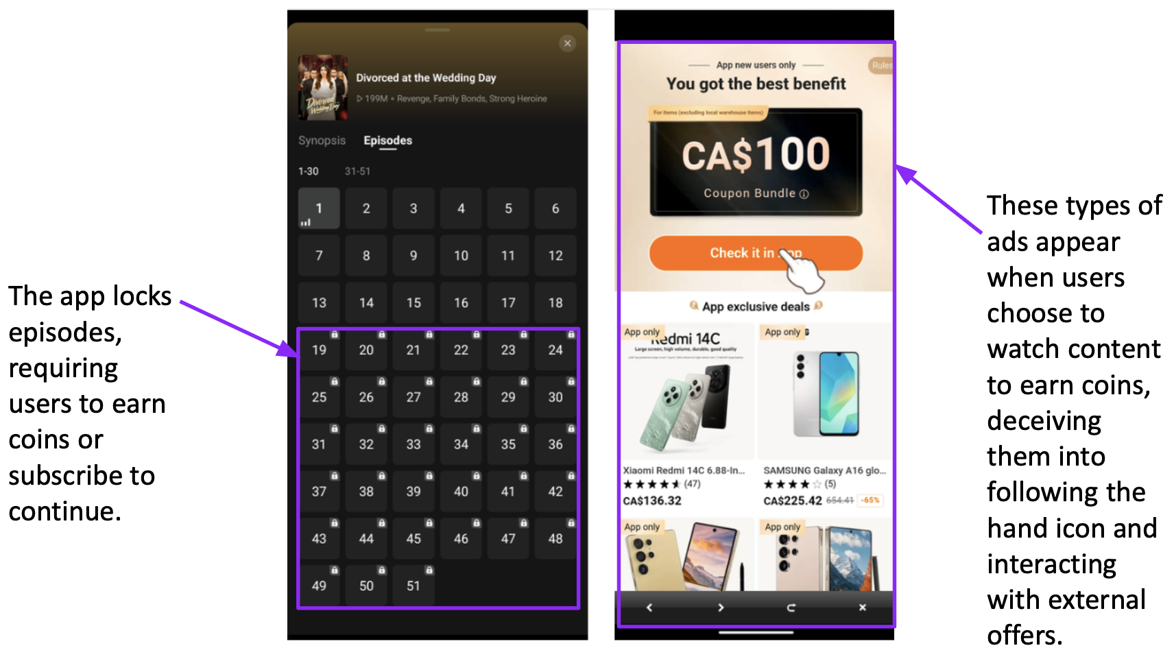 Figure 9: DramaBox [19] app requiring users to watch ads if not subscribed to unlock episodes
