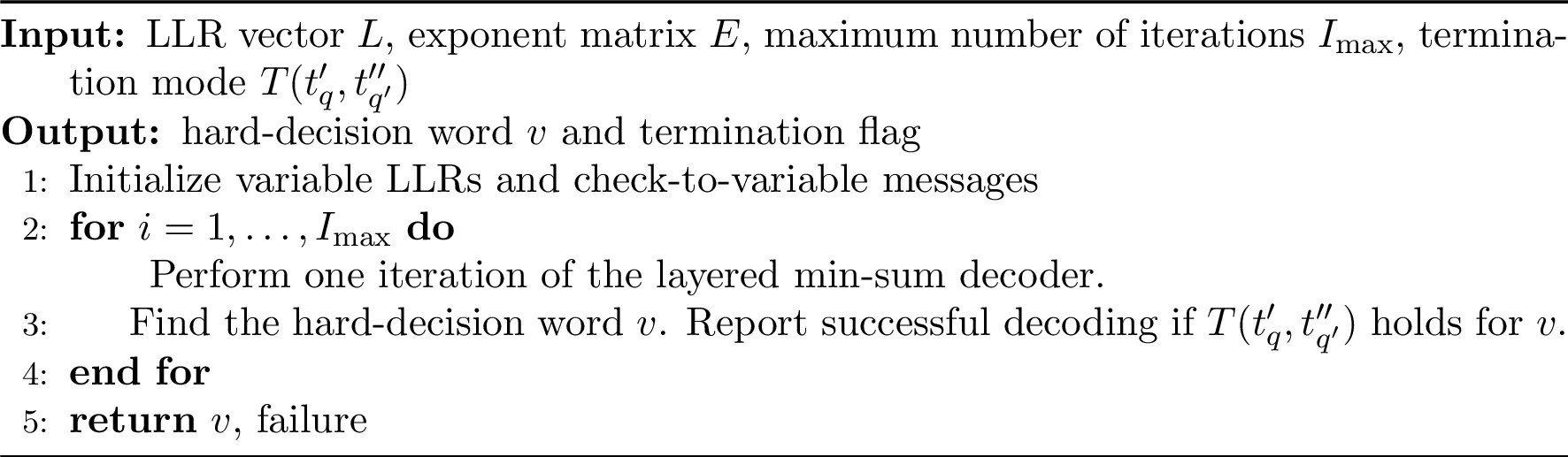Figure 12: Layered normalized min-sum decoding with configurable early termination