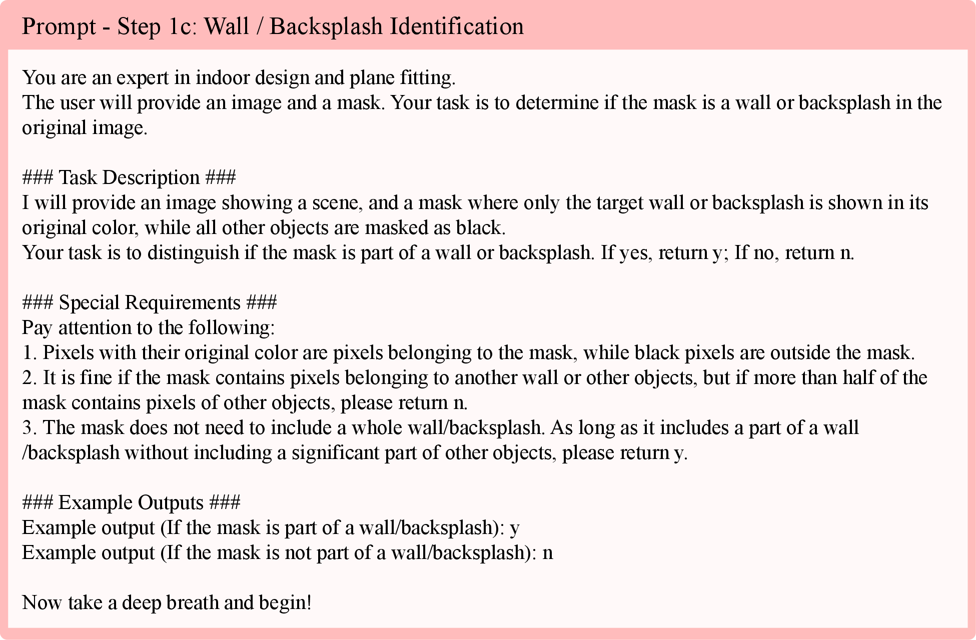 Figure 24: Step 1c: Wall and backsplash identification. The VLM determines which candidate planar regions correspond to walls or backsplashes.