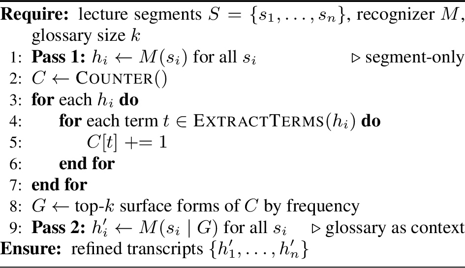 Figure 2: Two-pass glossary-prompted decoding