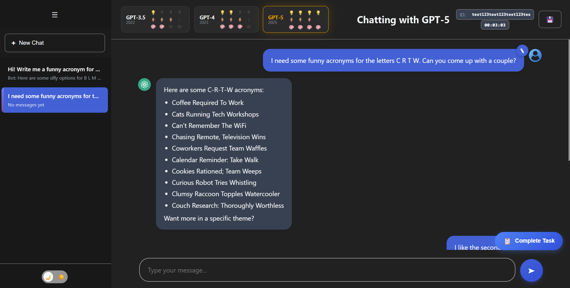 Figure 11: The chat interface during the acronym task.