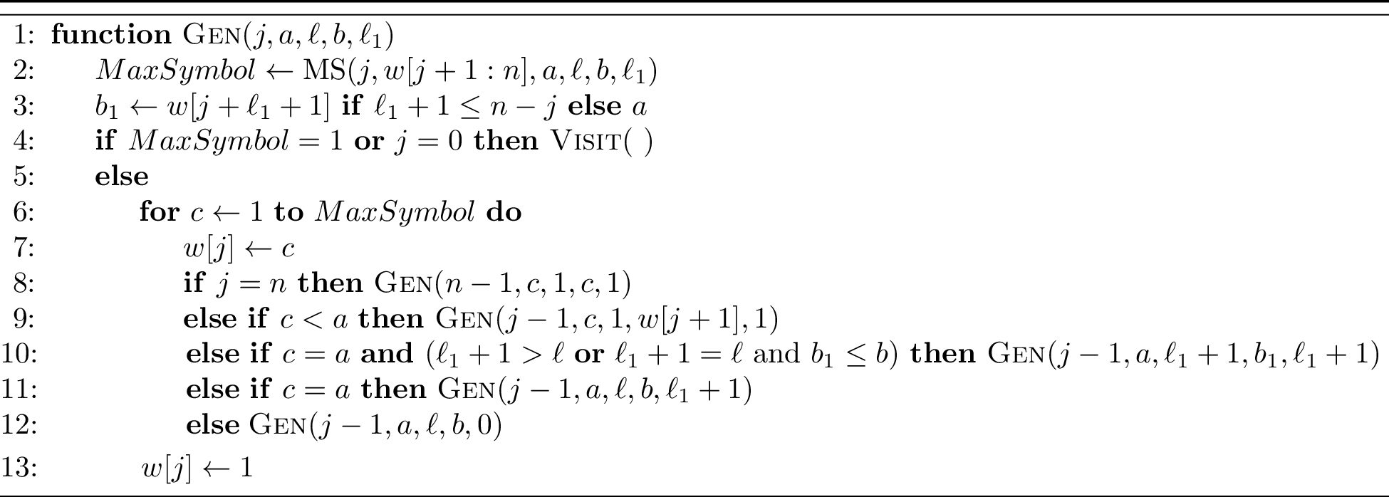 Figure 1: The function generates all quasinecklaces in \mathop{\mathrm{\boldsymbol{Q}}}_k(n) in colex order.