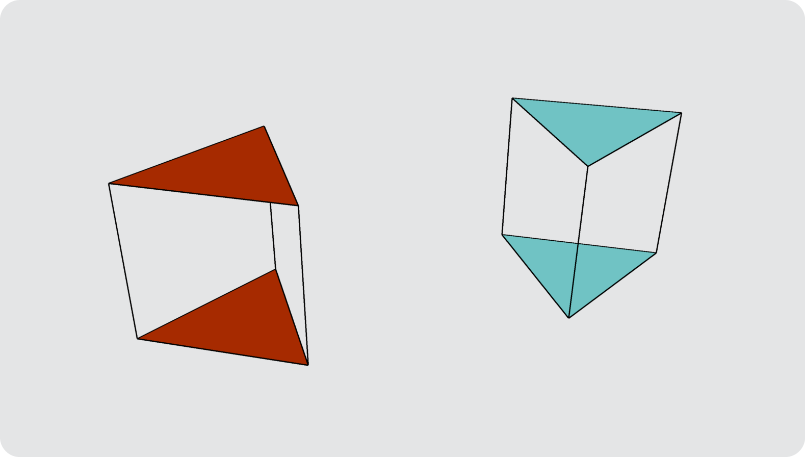 Figure 5: Standalone prisms that represent separate memory experiments of a single patch with d rounds of syndrome extraction. The color of the horizontal walls determines the initialization and measurement bases. Red (dark) indicates initialization of data qubits in |+\rangle and measurement in the X basis. Blue (light) indicates initialization in |0\rangle and measurement in the Z basis. As X_L and Z_L representatives can both terminate on vertical walls, vertical walls do not receive a color assignment.