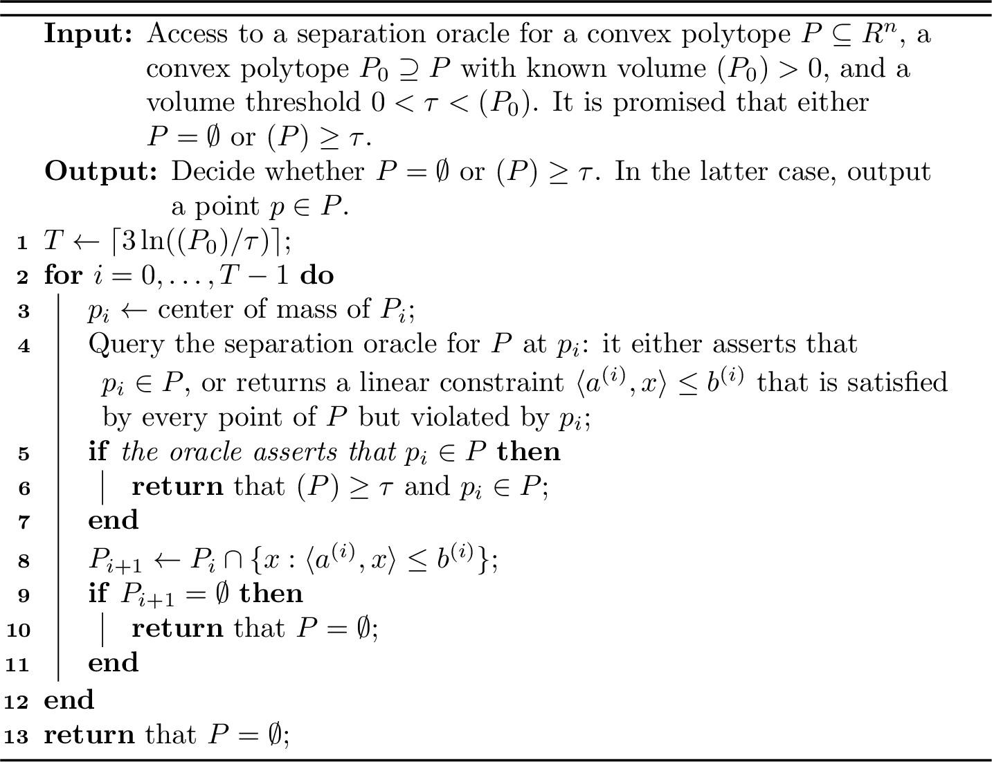 Figure 4: A cutting-plane algorithm for polytope emptiness testing