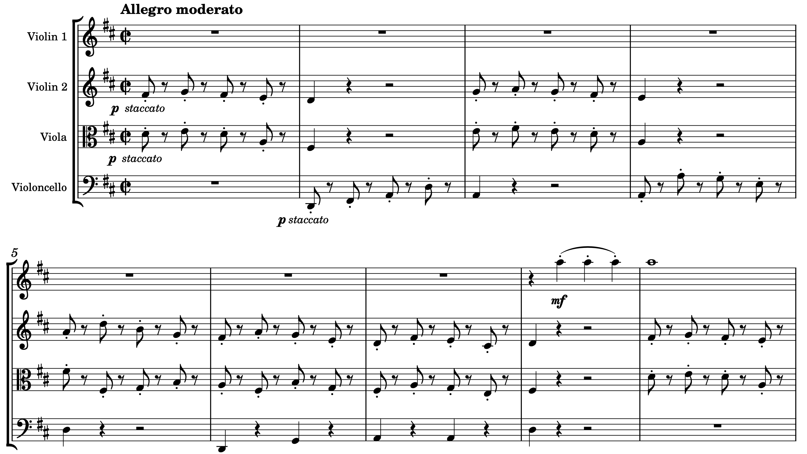 Figure 1: Musical score showing textural separation and auditory role counterpoint in the opening of The Lark’s first movement.