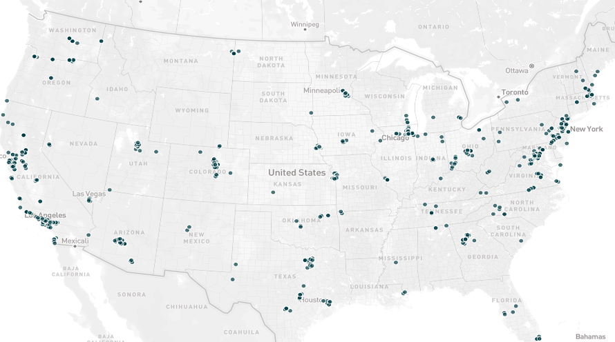 Figure 16: Spatial distribution of the data centers in the U.S. [38].