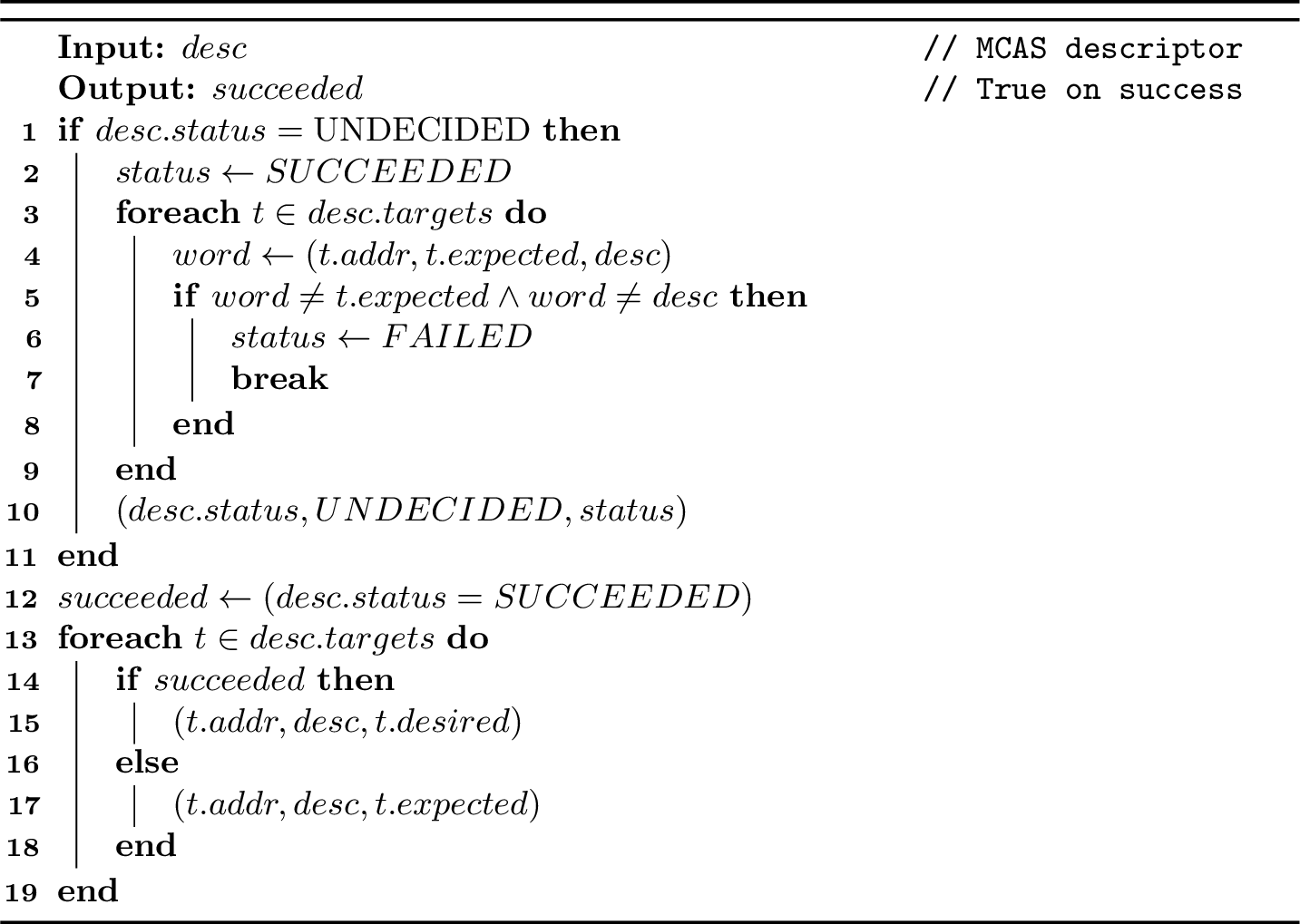 Figure 2: Proposed lock-free MCAS algorithm.