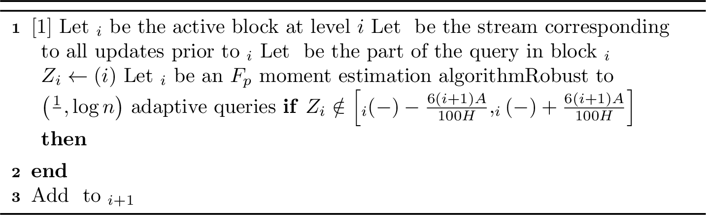 Figure 3: {\mathsf{MaintainList}}(i) for F_p moment estimation