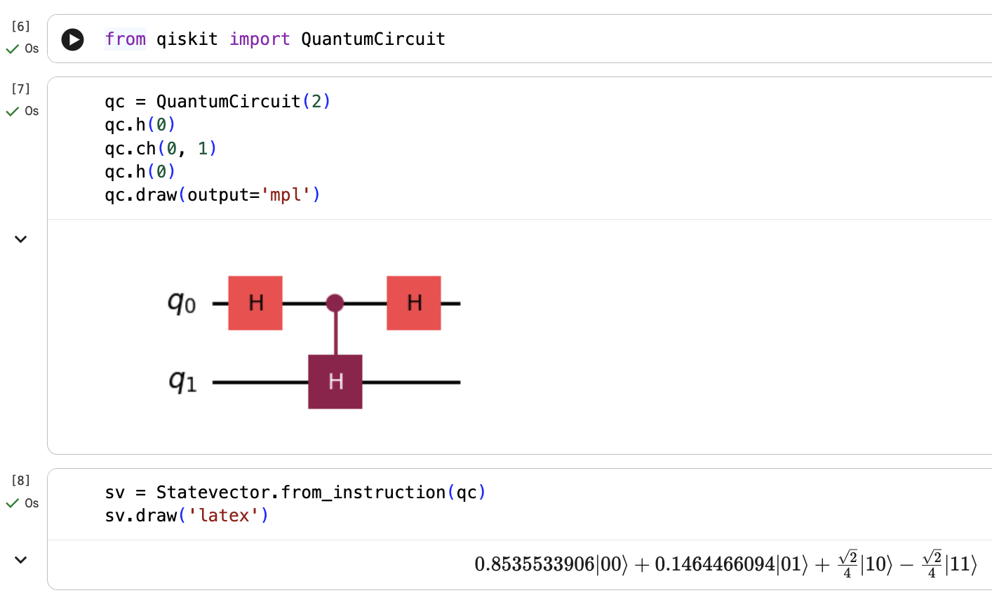 Figure 3: Qiskit circuit that produces (alternatively) both Hadamard eigenvectors.