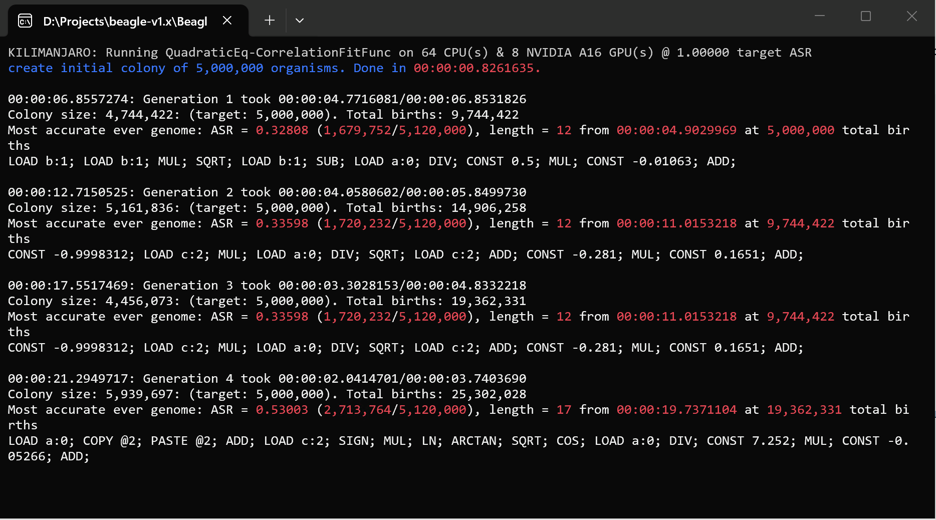 Figure 2: An example of a Beagle machine learning run