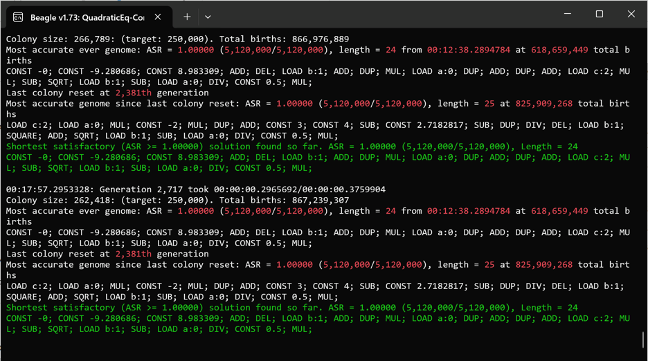 Figure 6: Sample console output of a Beagle run.