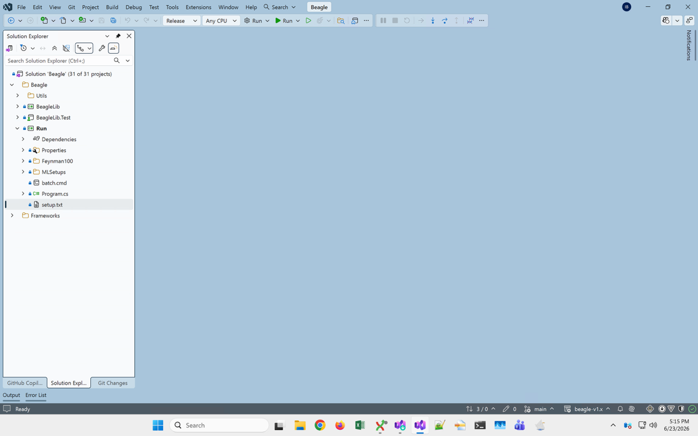 Figure 1: Visual Studio 2026 with Beagle solution loaded