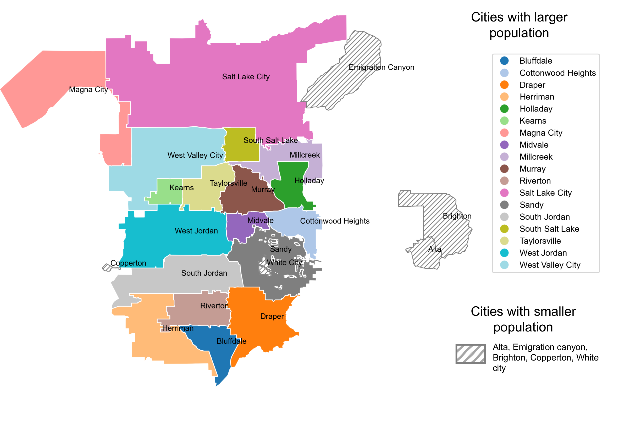 Figure 2: Spatial LLM grouping for Salt Lake County, UT. We use race, sex, and age to further subdivide the people in cities with larger populations.