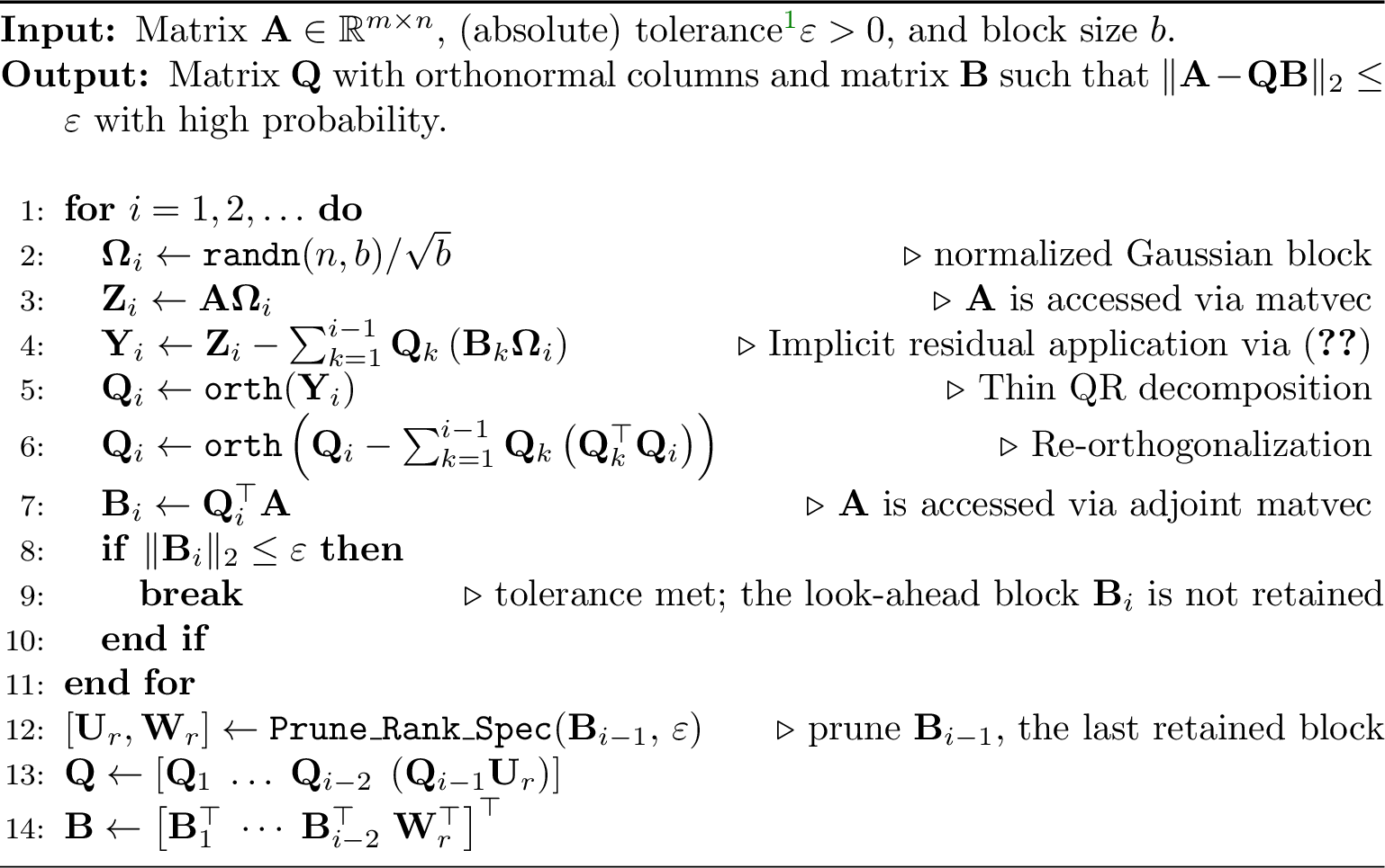 Figure 5: randQB_MF_Spec: Adaptive, matrix-free low-rank approximation in spectral norm
