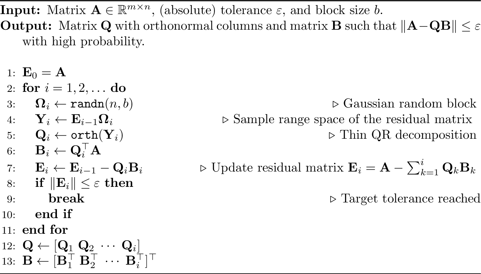 Figure 1: Adaptive blocked QB iteration (variant of [3], [4])