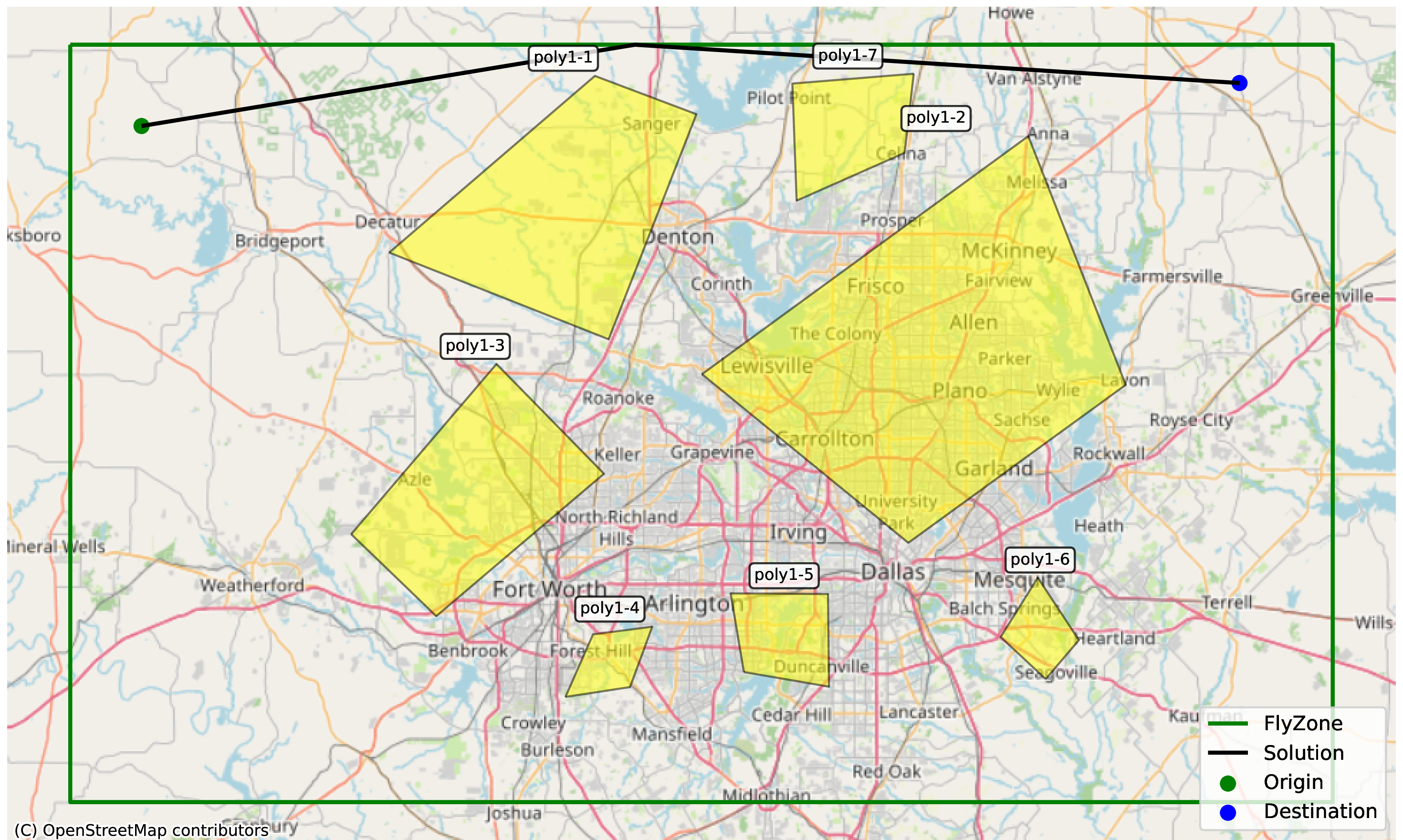Figure 9: Hard scenario, minimize waypoints preference. The generated image of the flight plan.