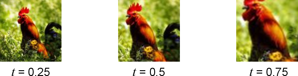 Figure 3: By applying different salience threshold t, we can obtain different cropped images. The larger the threshold value, the more radical the cropping.