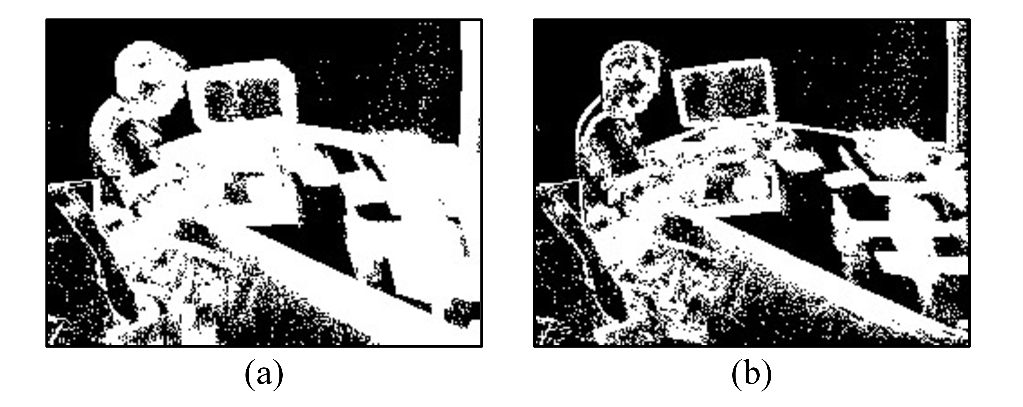 Figure 3: Comparison of IMU-based motion compensation. (a) Raw event streams. (b) Compensated event streams with sharpen edges for pixel-wise temporal analysis.
