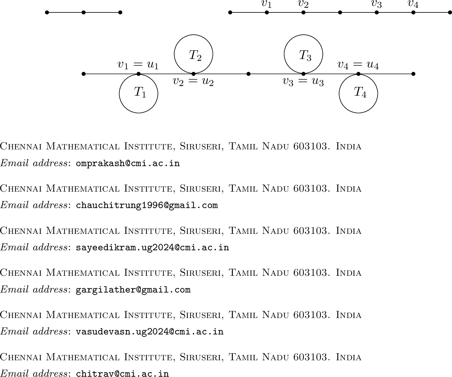 Figure 1: A tree T', its 3-subdivision, and the grafting \mathcal{G}(T',\mathcal{C}).