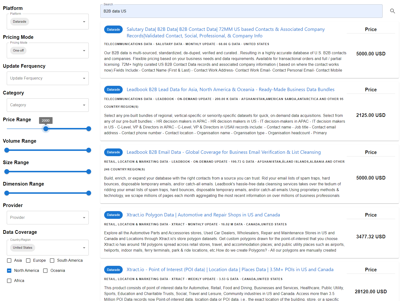 Figure 6: A screenshot of the data product search engine.