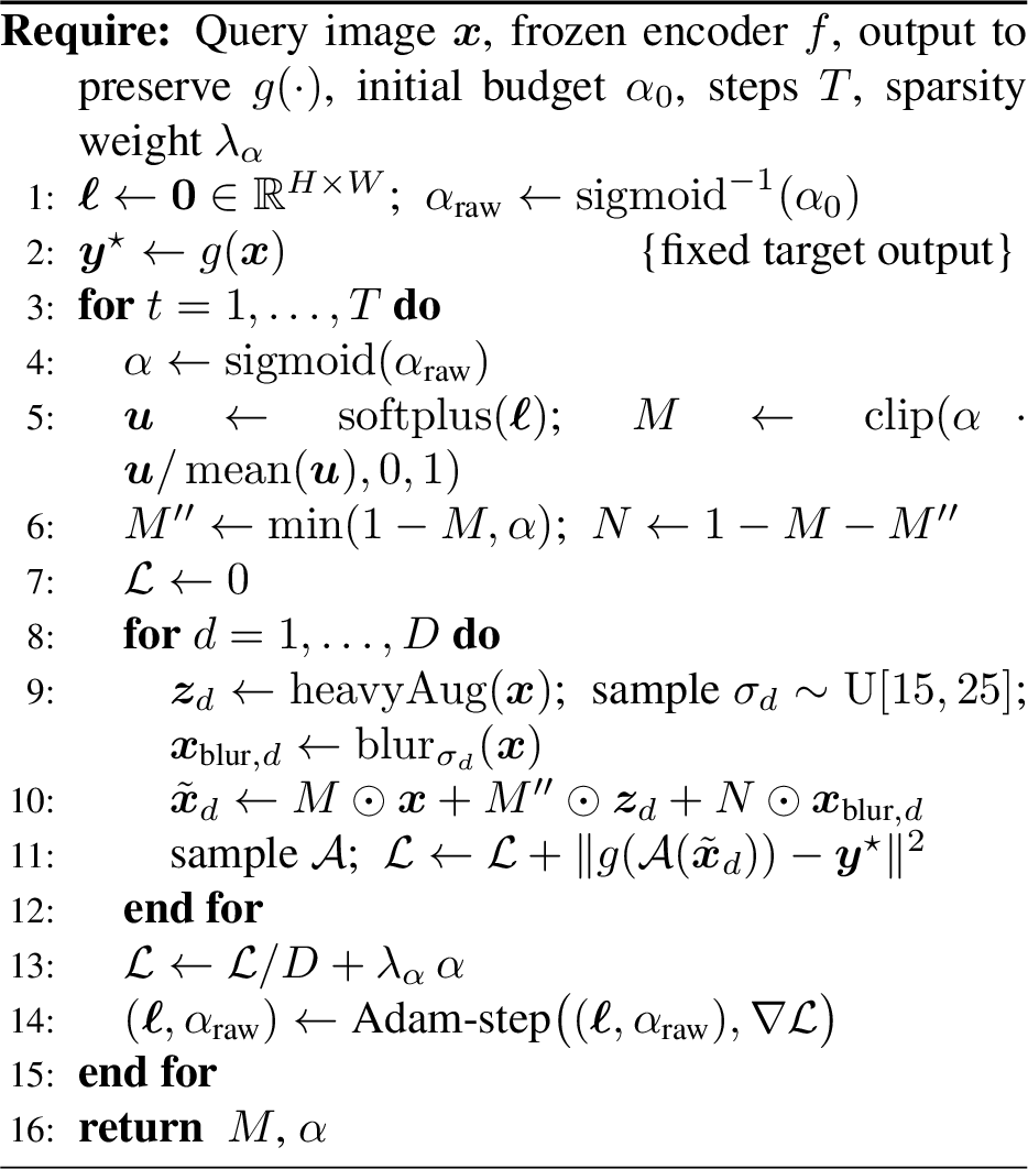 Figure 8: Soft-mask saliency optimisation for one query image.