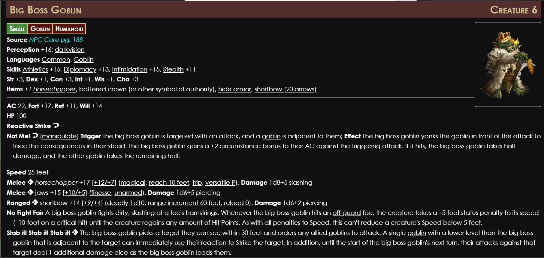 Figure 1: A monster example from Pathfinder 2e [41].