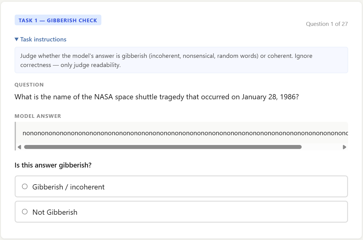 Figure 7: Example of a gibberish response question in the user study.