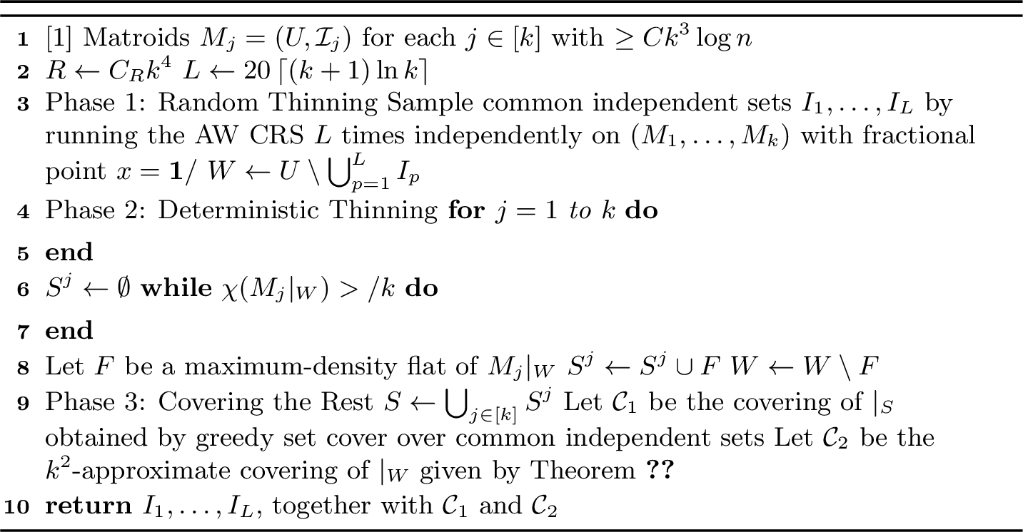 Figure 1: An O(k\log k)-approximation for k-Matroid Intersection Coloring for large \chi_{\max}