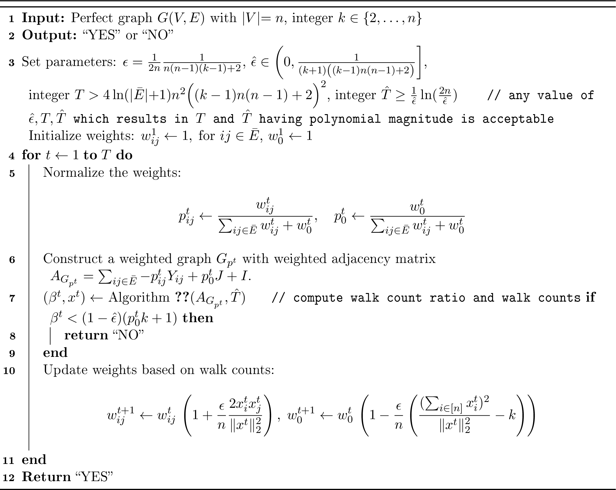 Figure 6: Deciding if a perfect graph G has a clique of size k