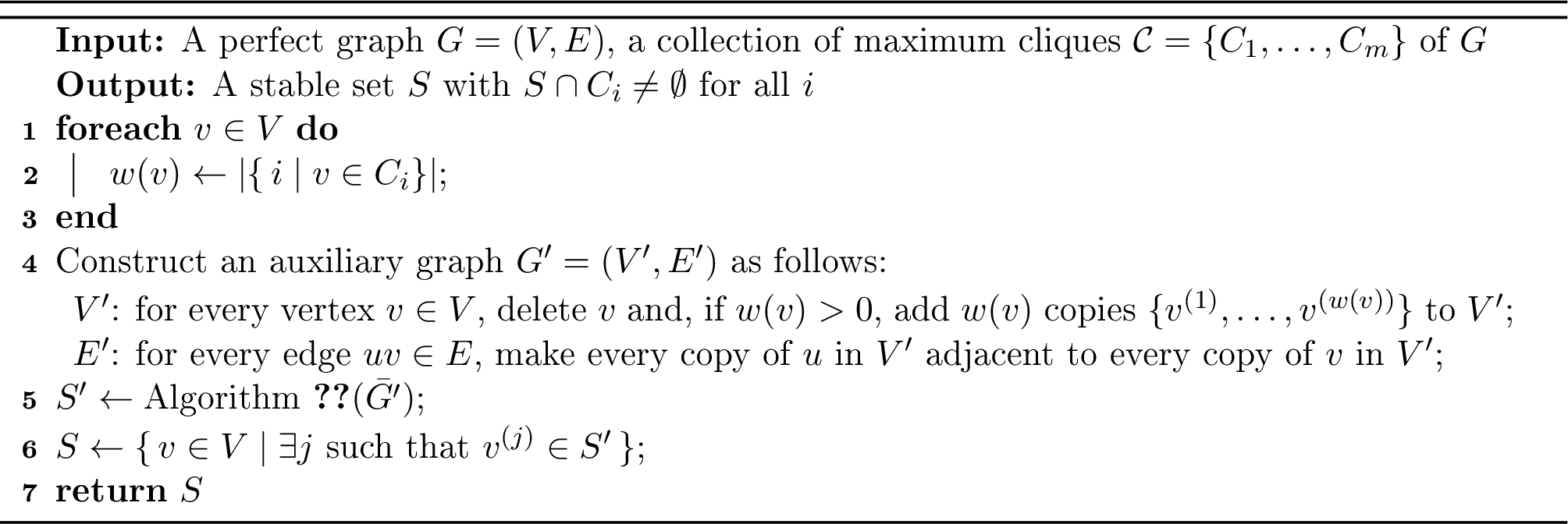 Figure 2: Finding a stable set that intersects every maximum clique in a given set