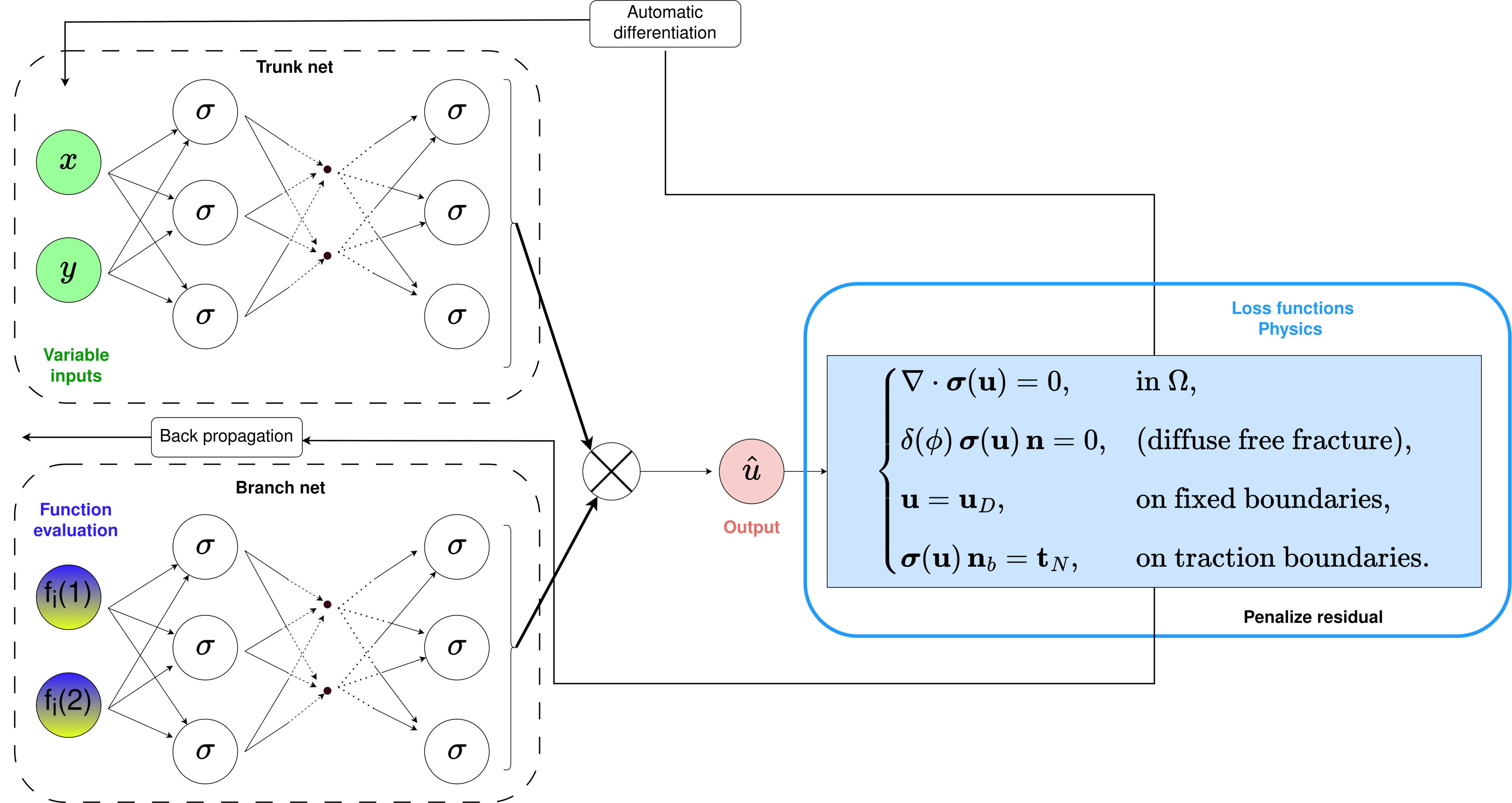 Figure 2: Schematic representation of the physics-informed DeepONet architecture used in this work.