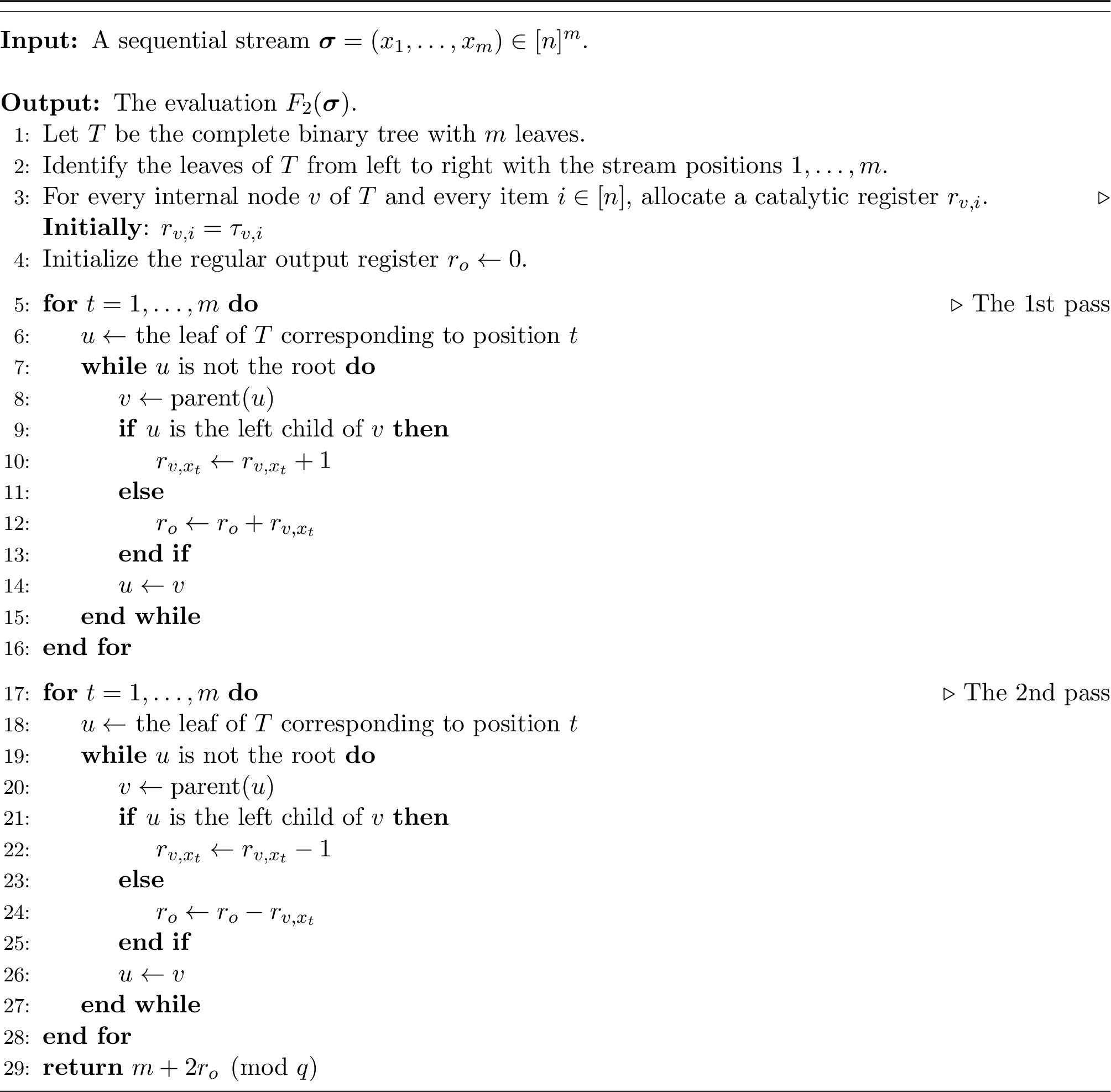 Figure 4: Two-Pass Catalytic Computation of F_2 via a Binary Tree