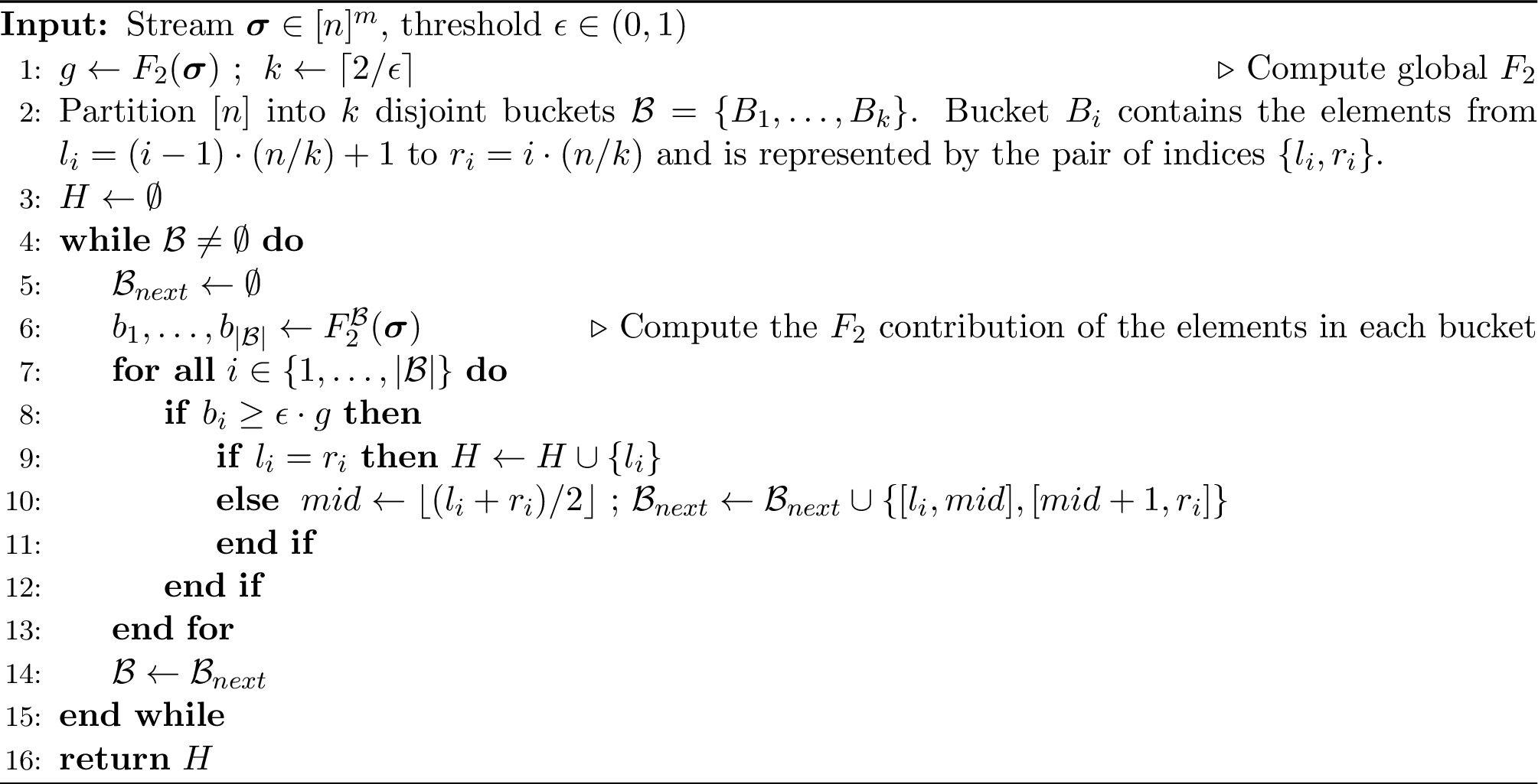 Figure 5: F_2-Heavy Hitters