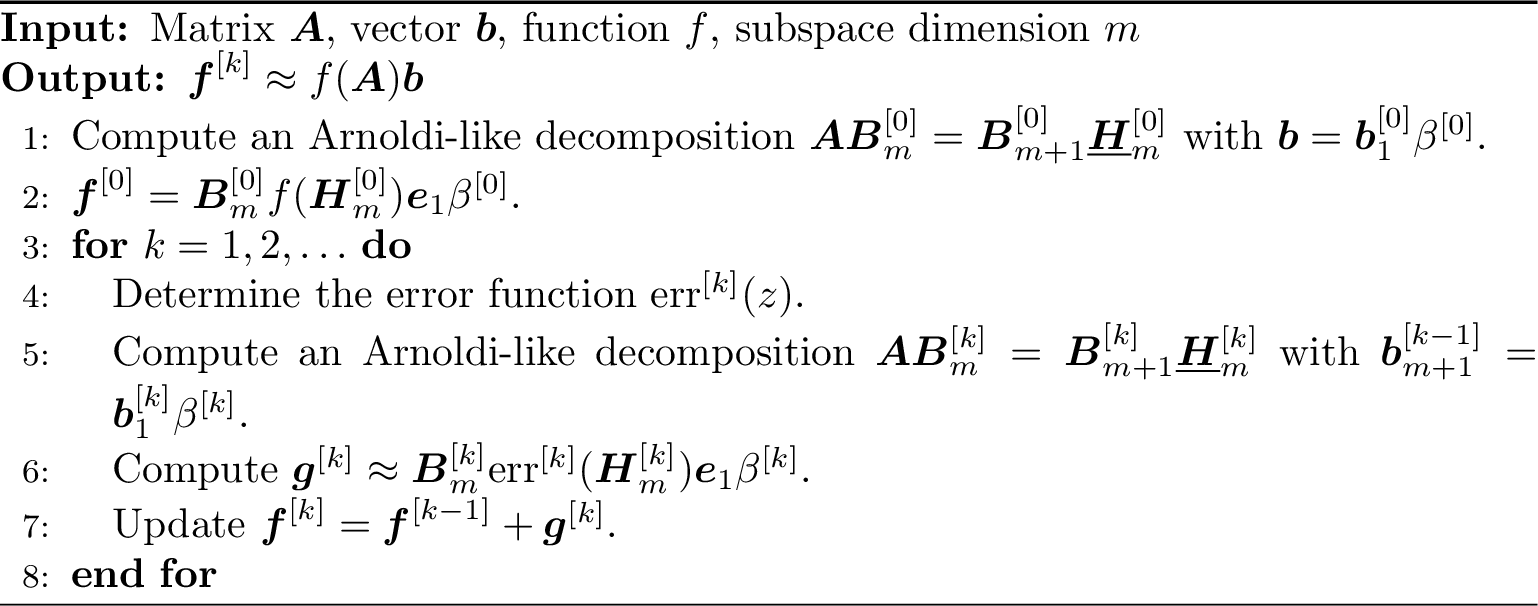 Figure 1: Restarting framework for computing f(\boldsymbol{A})\boldsymbol{b}