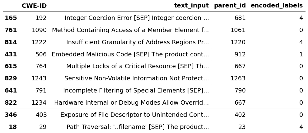 Figure 5: A sample of CWE dataset after data preprocessing